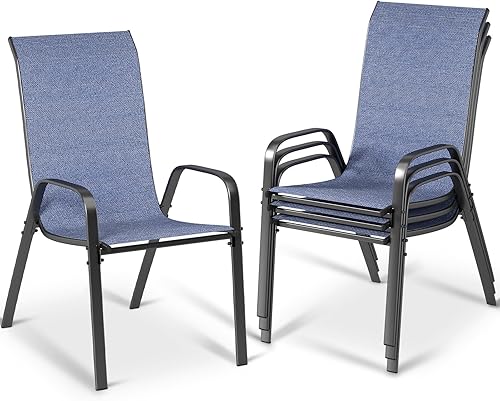 MAMIZO Sillas de comedor para patio, silla Teslin apilable para todo tipo de clima, juego de sillas transpirables resistentes al aire libre, con