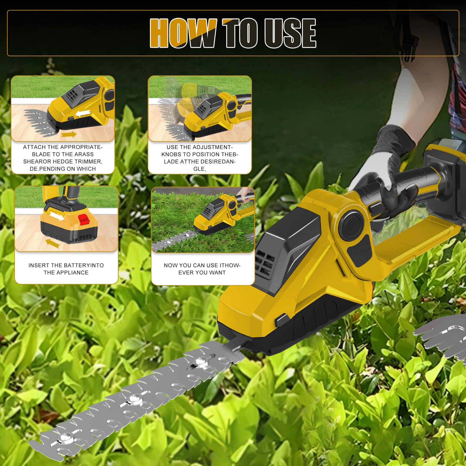 Cortasetos a batería Compatible con Dewalt 20 V 18 V sin baterías | cortasetos cortasetos para jardín arbustos setos tijeras para césped eléctrico cortasetos con cuchillas cortasetos y hierba