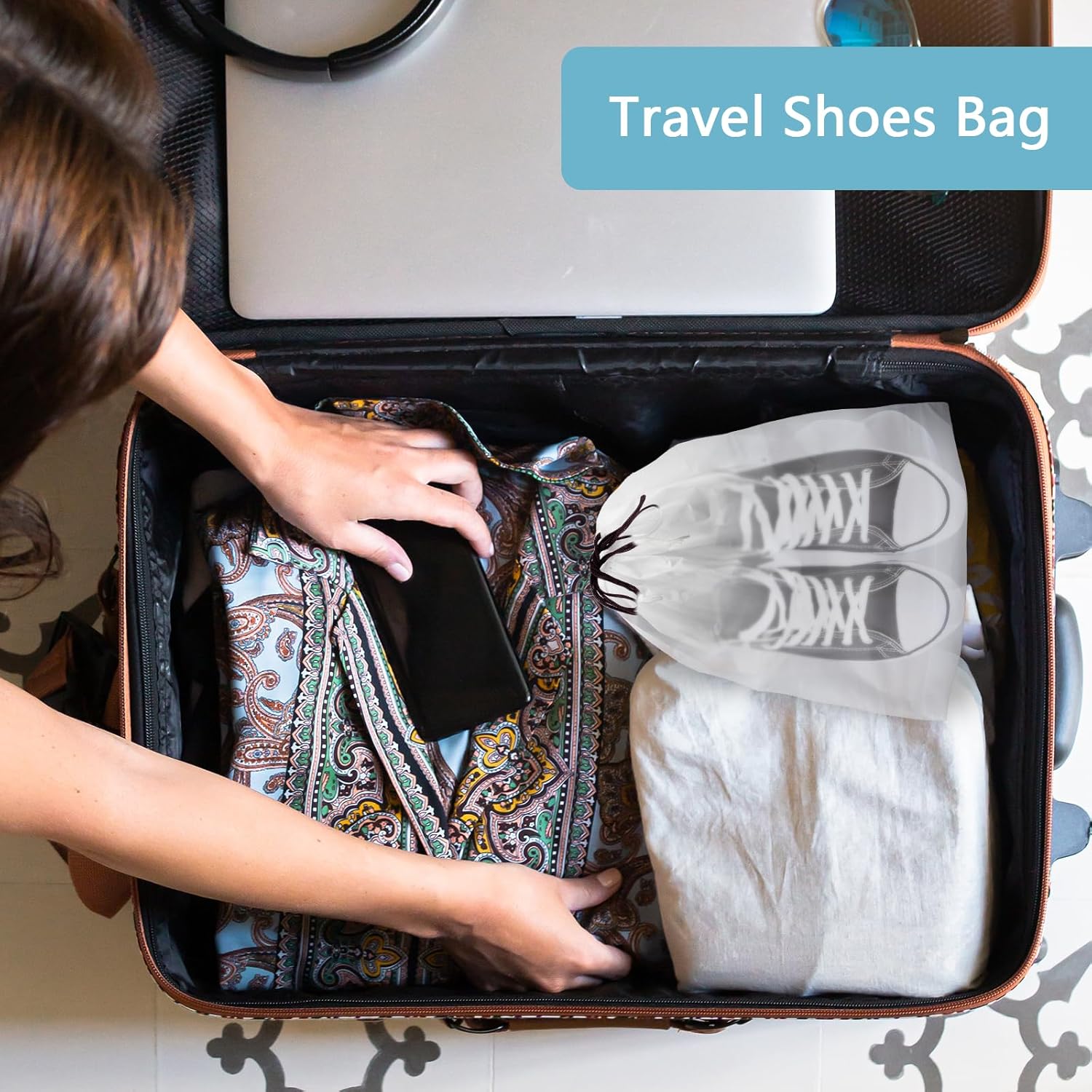 100 PCS Translucent Shoe Bags for Travel, Large Portable Shoe Bags with Drawstring, for Rainy Days Out (White) - Image 6