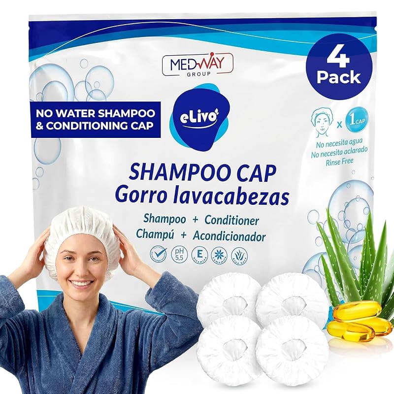 Touca de banho com shampoo e condicionador sem enxágue MedVance, pacote com 4