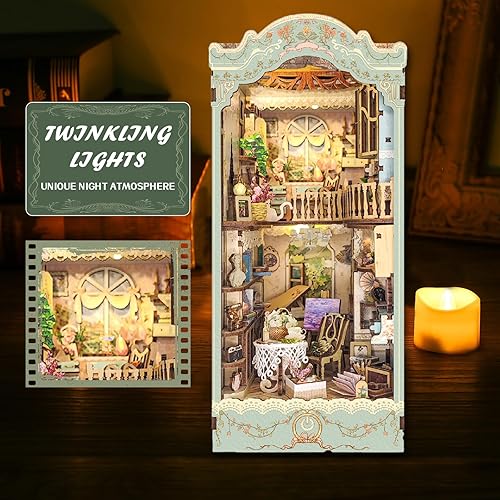 Miniatura 7 de Kit de rincón de libros, kit de bricolaje de rincón rural, kit en miniatura de rincón de libros para estantería, soporte decorativo de madera para