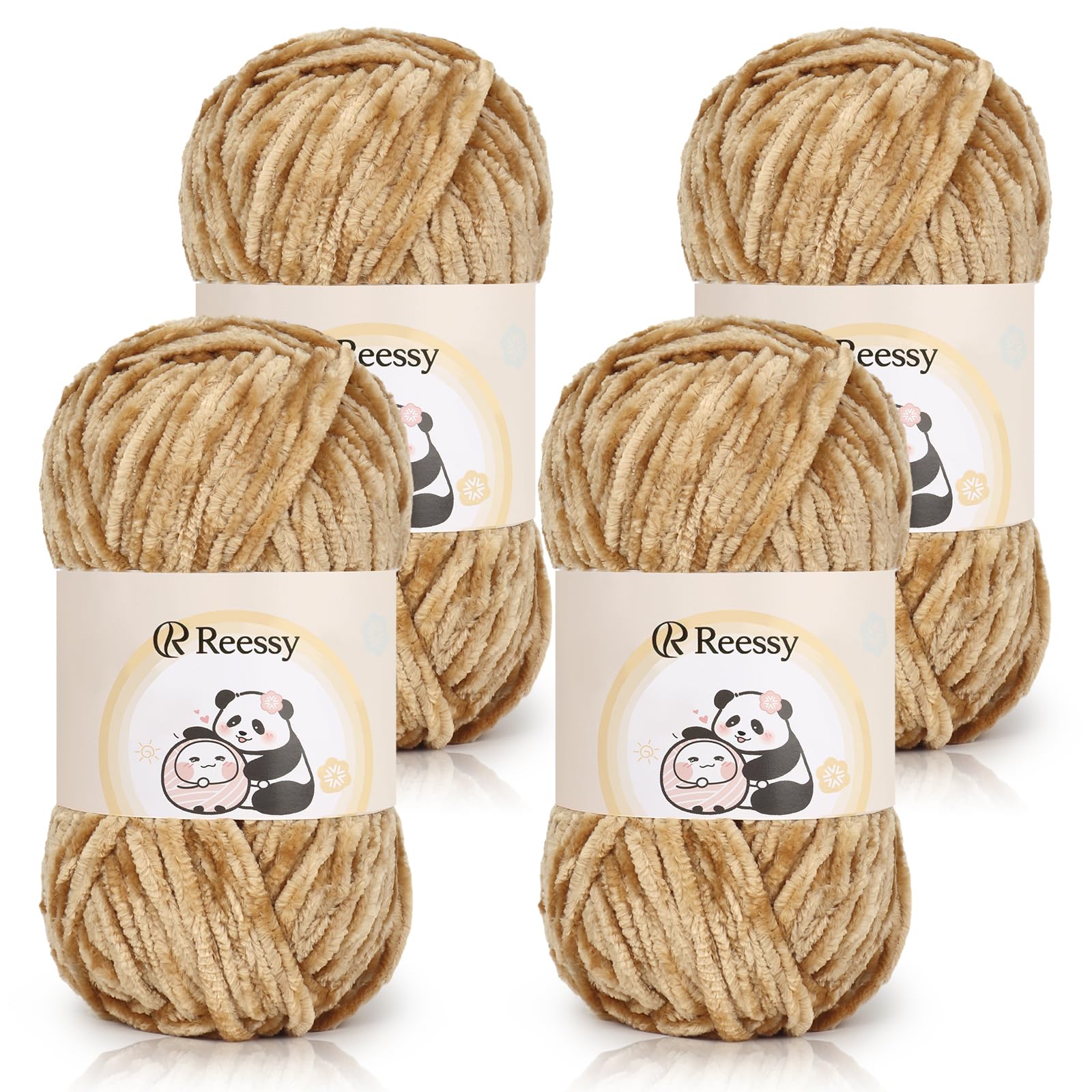 Reessy Chenille Yarn, 4 × 100g Super Soft Thick Wool Set