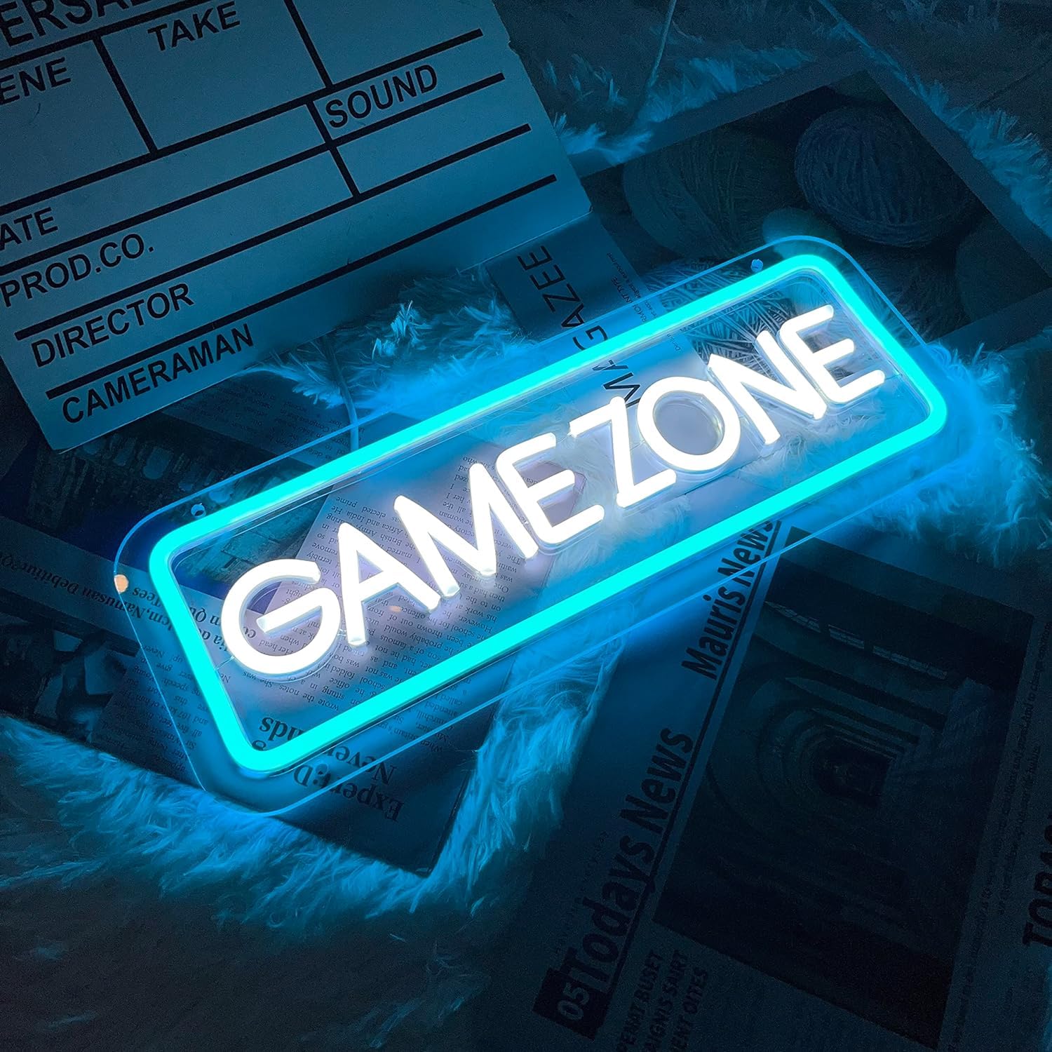 Gamer Neon Sign, Gamepad Shaped LED Neon Sign for Gamer Room Decor, Gaming for Boys Room Decor, Neon Gaming Sign for Gaming Wall Decor, Gamer Gifts for Teens, Boys, Kids (Ice Blue+White)