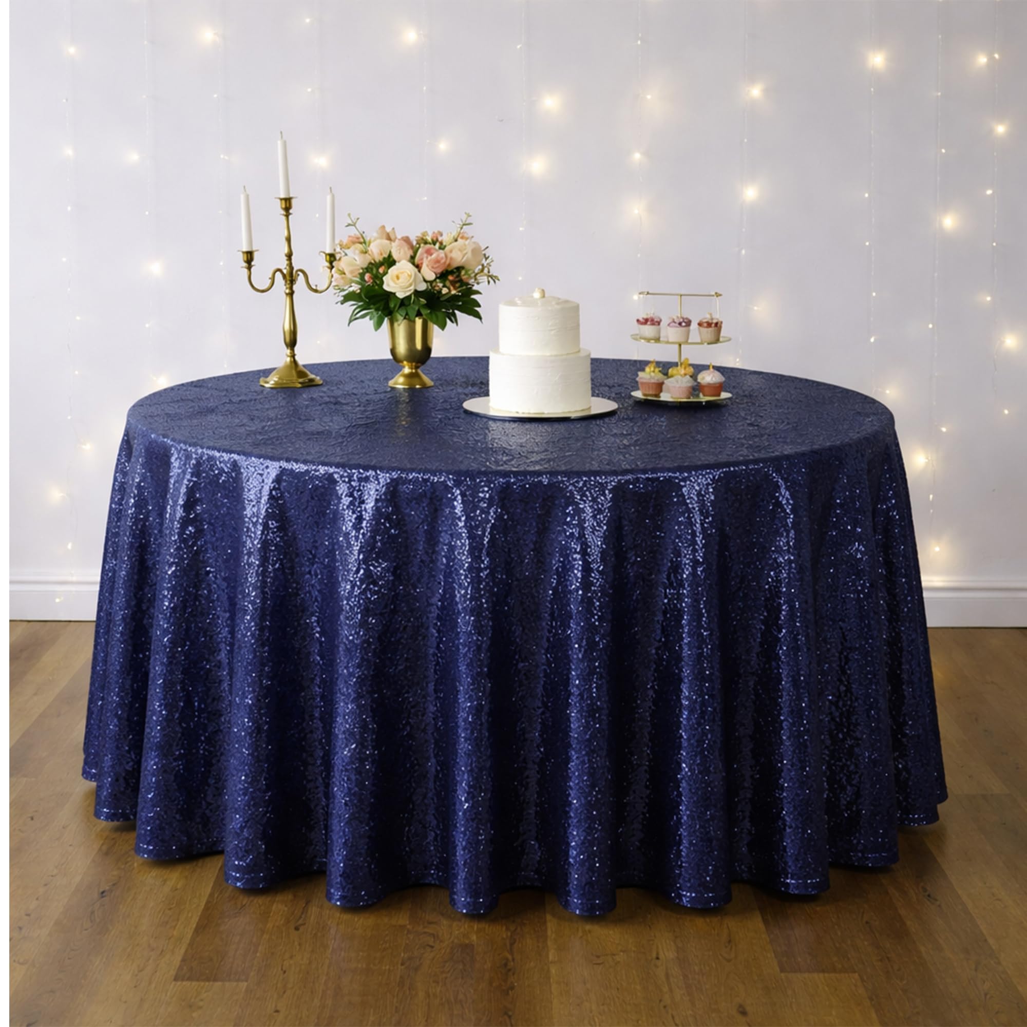 WedDecor Sequin Tablecloth 70-Inch Round Shiny Glitter Navy Table Cover For Birthdays, Wedding, Banquets, Christmas, Reception, Dining Party, Baby Shower, Table Decorations, Pack of 10 — image 1