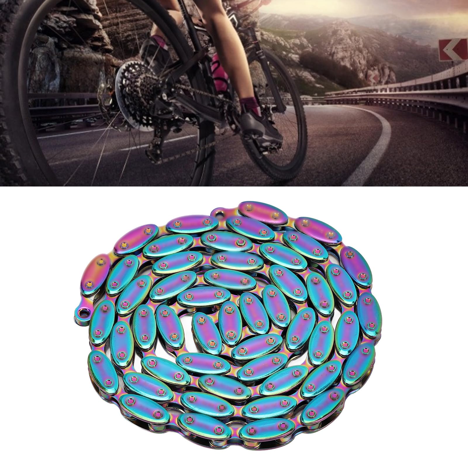Chaîne de vélo à vitesse unique, galvanoplastie arc-en-ciel, 1 vitesse, 100 maillons pour vélo BMX à pignon fixe