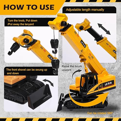 Miniatura 4 de RAYNAG 16 piezas de decoración de pasteles de construcción para vehículos, decoración de tartas, suministros de fiesta de cumpleaños, grúa grande,