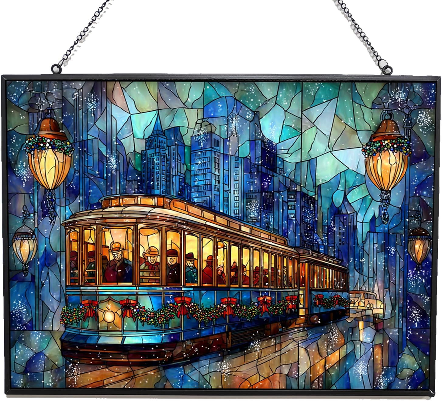 Customized Rectangle Nature Inspired Christmas Cardinal On Mailbox Suncatchers for Windows, Stained Glass Window Hangings,Hand-Painted Glass Panel Perfect for Home Décor