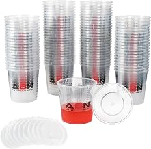 ABN Automotive Paint Mixing Cups - 100 Pack 20oz Plastic Measuring Mixing Cups for Epoxy Resin, Activators, and Thinners with 12 Lids