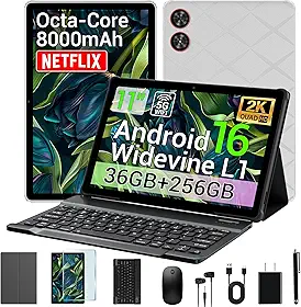 Tablet Android 16 2026 11 polegadas 2K IPS 36GB RAM 256GB ROM (1TB TF) com teclado 3 em 1 Mouse Stylus Case – T606 8-Core, 8000mAh, Widevine L1, 8+13MP, 5G/2.4G WiFi, PC Experience-Gray
