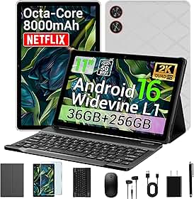 Tablet Android 16 2026 11 polegadas 2K IPS 36GB RAM 256GB ROM (1TB TF) com teclado 3 em 1 Mouse Stylus Case – T606 8-Core, 8000mAh, Widevine L1, 8+13MP, 5G/2.4G WiFi, PC Experience-Gray