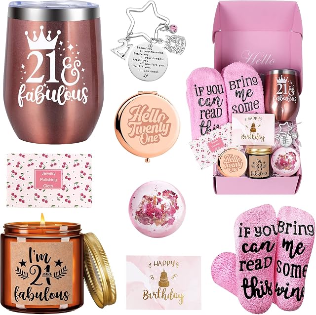 21st Birthday Gifts for Her, Happy Birthday Gift Baskets for Your Best Friends, Sisters, Daughter Best Gift Ideas for 21 Years Old Girls