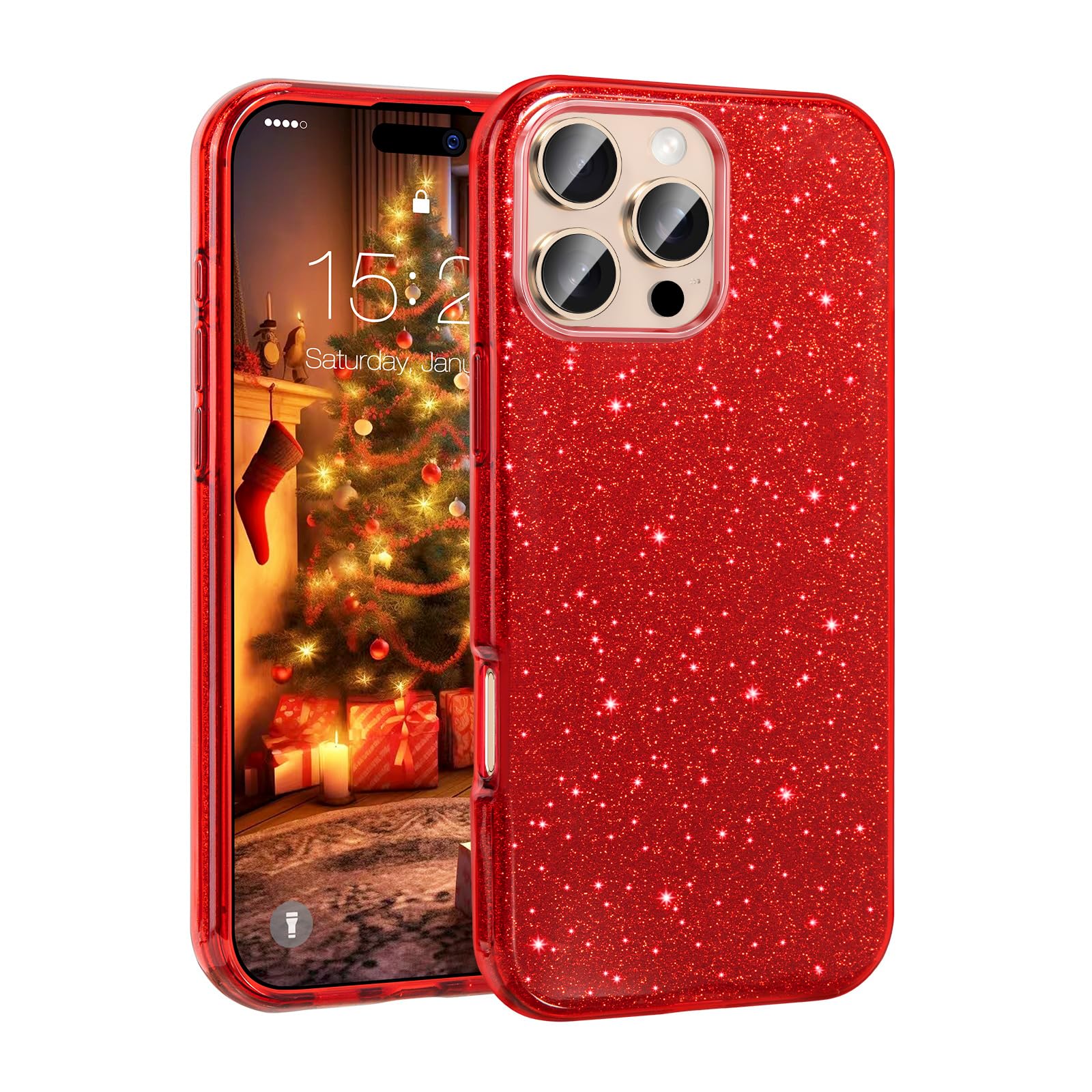 MATEPROX Compatible with iPhone 16 Pro Case, Glitter Bling 3-Layer Shockproof Anti-Scratch Cover 6.3'' for Girls Women,Trendy Sparkle Protective