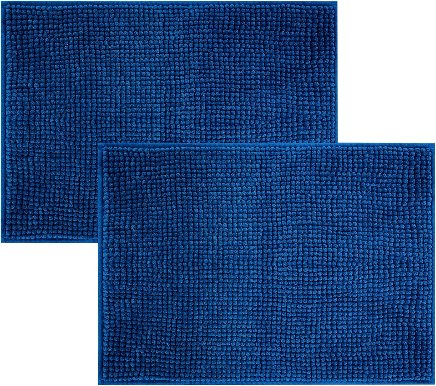 Hafaa Bath Mat Non Slip Anti Mould – 2 Pack (Navy) 40x60 cm Chenille Bathroom Mat