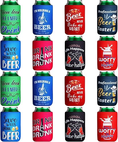Fundas para latas de cerveza, enfriadores de latas de cerveza, citas divertidas, fundas de neopreno para latas y botellas (16 unidades, 4.9 x 3.7