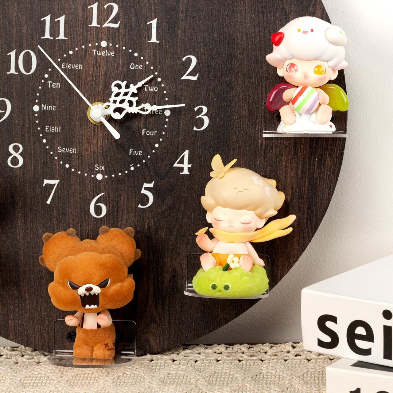 FEXIA Display Clock Case for Collectibles, 8 Acrylic Figure Display, Unique Gift for Blind Box Lovers, Stand Creative Desktop Display for Mini Toys, Vinyl Figures Accessories, Home Decor