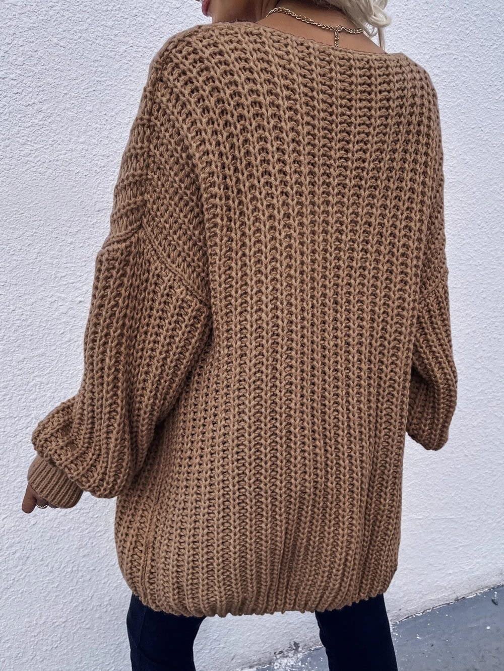 Cardigan Damen,Damen-Strickjacke, Braun, Einfarbig, Grob, Gehäkelt, Mittellang, Gestrickter Mantel, Weicher Frühling Und Herbst, Warme Strickjacke, Langarm, Offener Pullover, Lässige Outing-Outwear