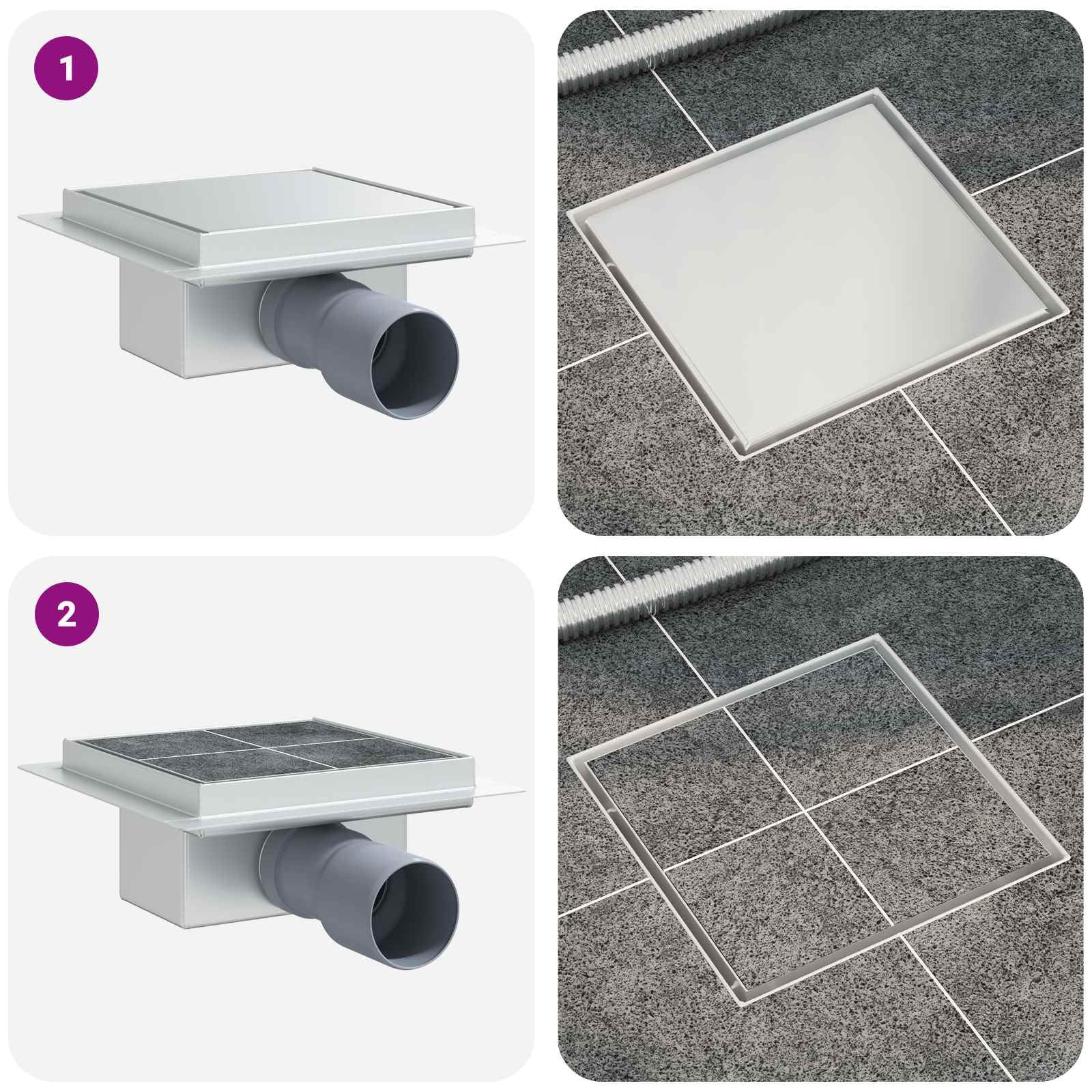 Ducha 2 en 1 Plata Acero Inoxidable 304 15 x 15 cm con desagüe, Sifón, Antiolores y Protección Antiobstrucción para Baño, Ducha, Lavabo Cocina, Bañera, Sanitario Universal