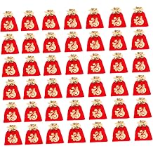 50Pcs Red Chinese Drawstring Gift Bags, Candy, Present, Lucky Pouches