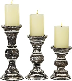 Deco 79 Wood Candle Holder, Set of 3 6', 8', 10'H, Dark Brown