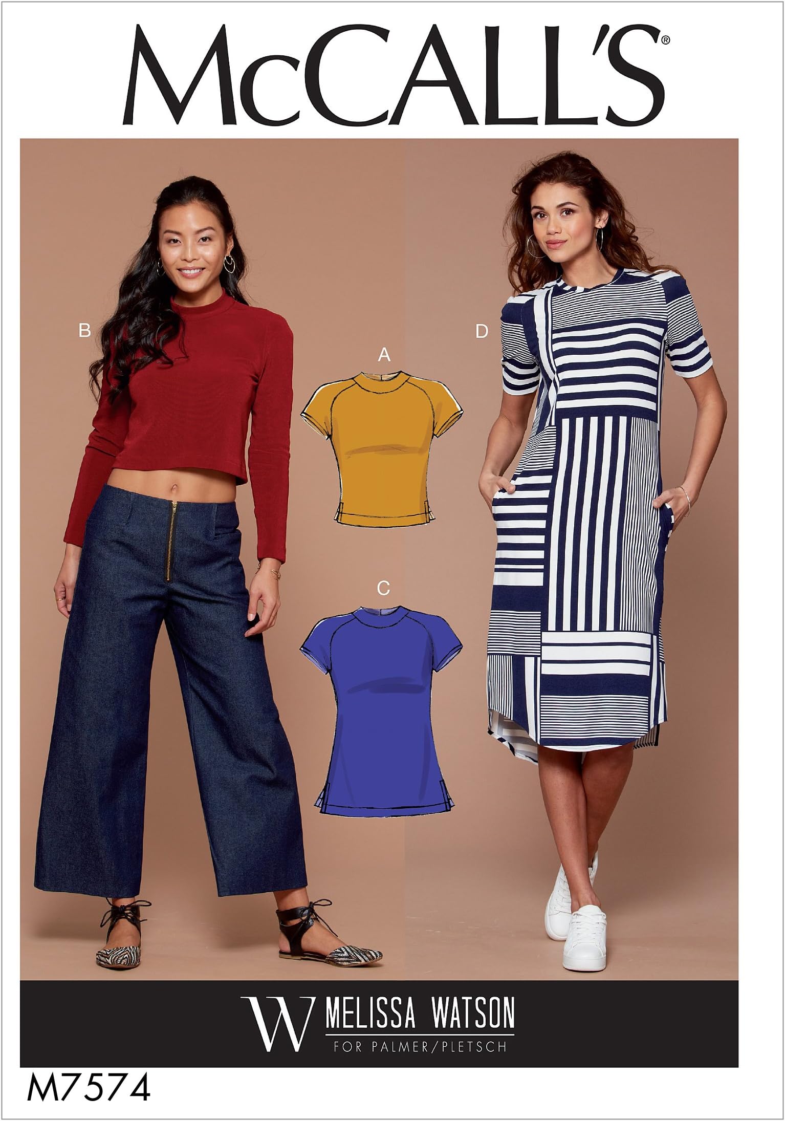 McCall Patterns M7574A50 Misses' Knit, Raglan Sleeve Pullover Tops/Tunic and Dress