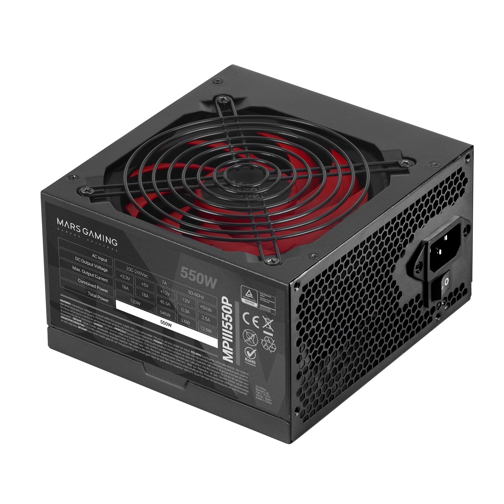 MARSGAMING MPIII550P, PC ATX Power Supply 550W, 5-Year Warranty, 85% Efficiency, Digital APFC System, 120mm FDB AI-RPM Fan, DC-DC and SMD Technologies, Extra-Long Flat Cables, Black