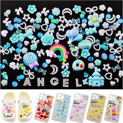 Junk Case Charms، Charms for Junk Cases Cute Decoration Bow Letter Big Charm Bulk for Nail Socks Shoes Diy Phone Case Resin Flatback Slime Charm Kit الملحقات