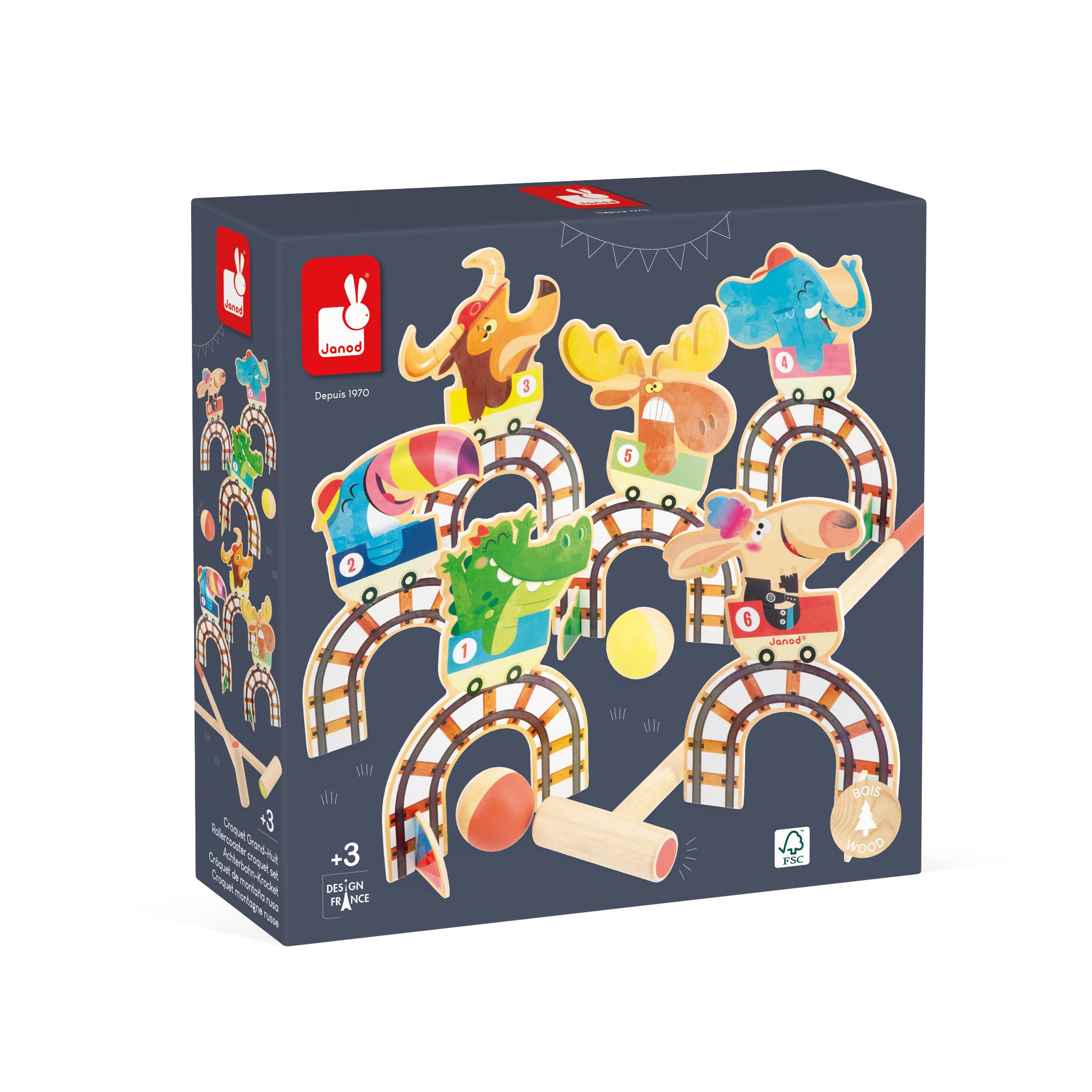 Janod - Jeu de Croquet Enfant Applepop - Jeu d'Adresse - 6 Portes + 2 Maillets + 2 Balles - Développe Dextérité et Concentration - Jouet en Bois FSC - Dès 3 Ans,J03353