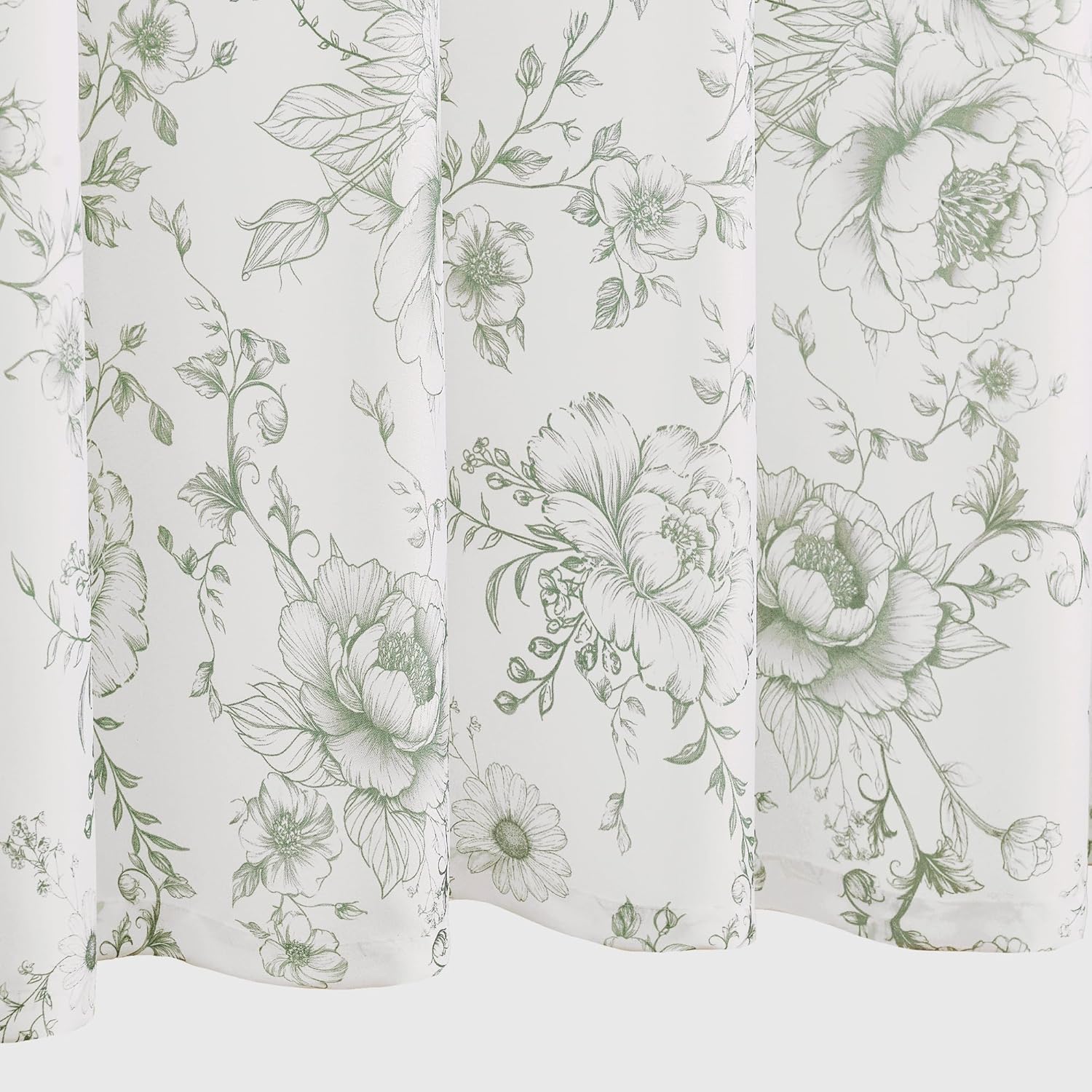 XWZO Vintage Floral Shower Curtain, Botanical Farmhouse Shower Curtains for Bathroom, Waterproof Fabric Cottagecore Shower Curtain Set with 12 Hooks, 72 x 72 Inches, Peony Bloom Green