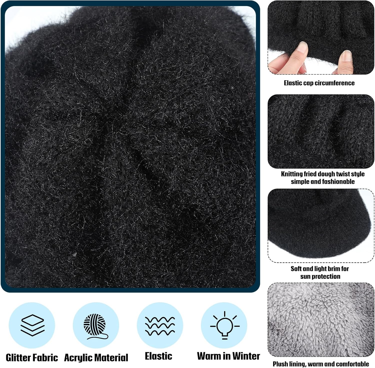 Mepase 3 Pieces Women Warm Hat for Winter Slouchy Beanie Cap with Visor Knitted Newsboy Hats for Women Ski Snow - Image 5