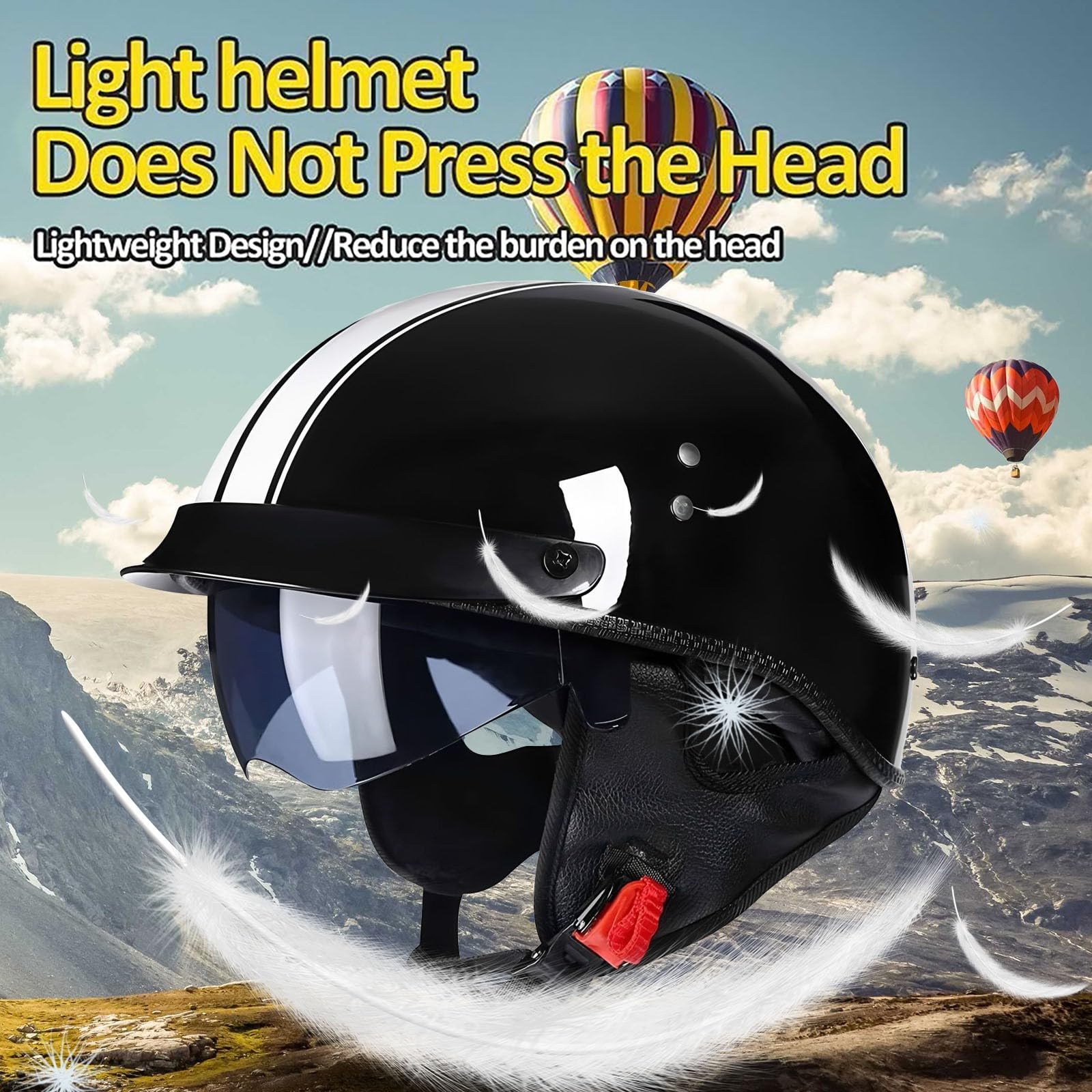 Halbschalenhelm Motorradhelm mit ABS-Schale ECE-zertifizierter Schnellverschluss und abnehmbarem Visier für Erwachsene | Chopper Helm, Mofa Helm Retro, JetHelm Halbhelm für Scooter