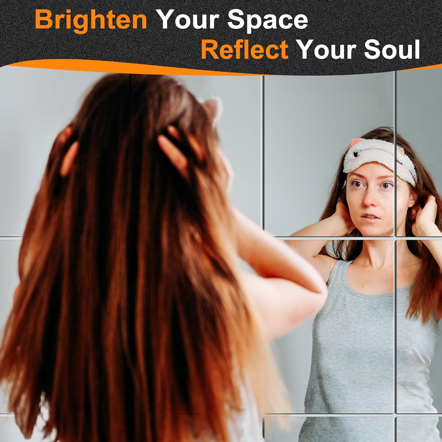 Condition photo showing As Is for Delma Frameless Mirror Tiles 16"x12"x12 Pcs Wall Mounted, Shatter Resistant Full Length Tempered Glass Panels for Home Gym Bathroom Bedroom & Living Room Decor 16''x12''-12PCS