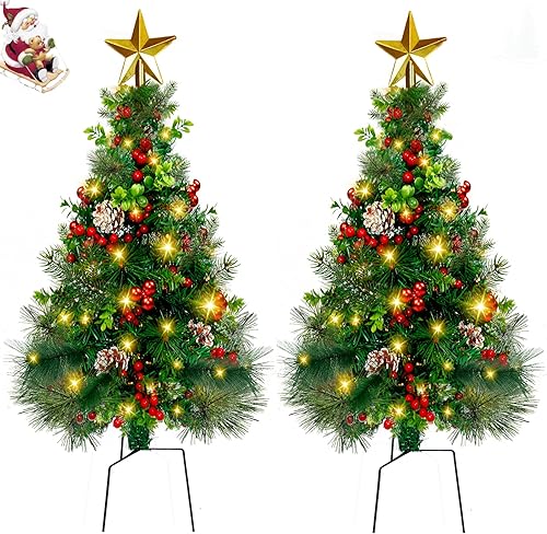 Árbol de Navidad artificial de 2.7 pies para exterior Árbol de Navidad preiluminado Árboles de Navidad pequeños Árbol de Navidad de pino con luces