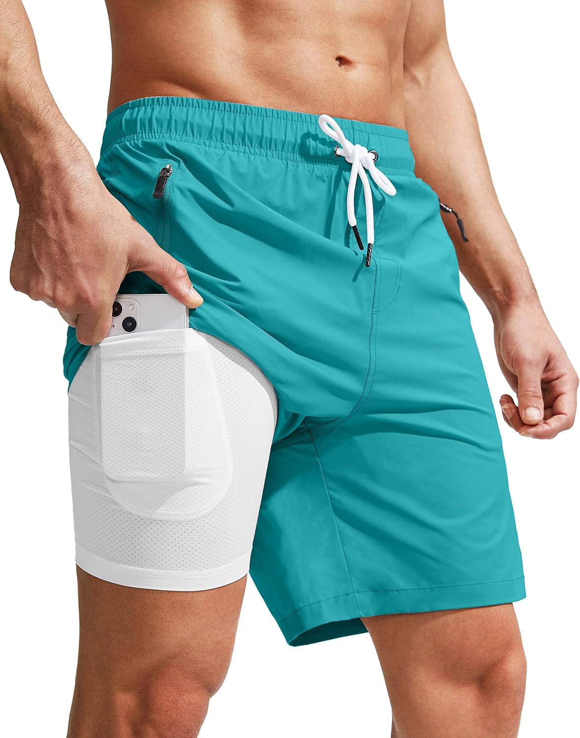 Viodia Men's Swim Trunks with Compression Liner Quick Dry Board Shorts Swimsuit Swimwear for Men with Zipper Pockets