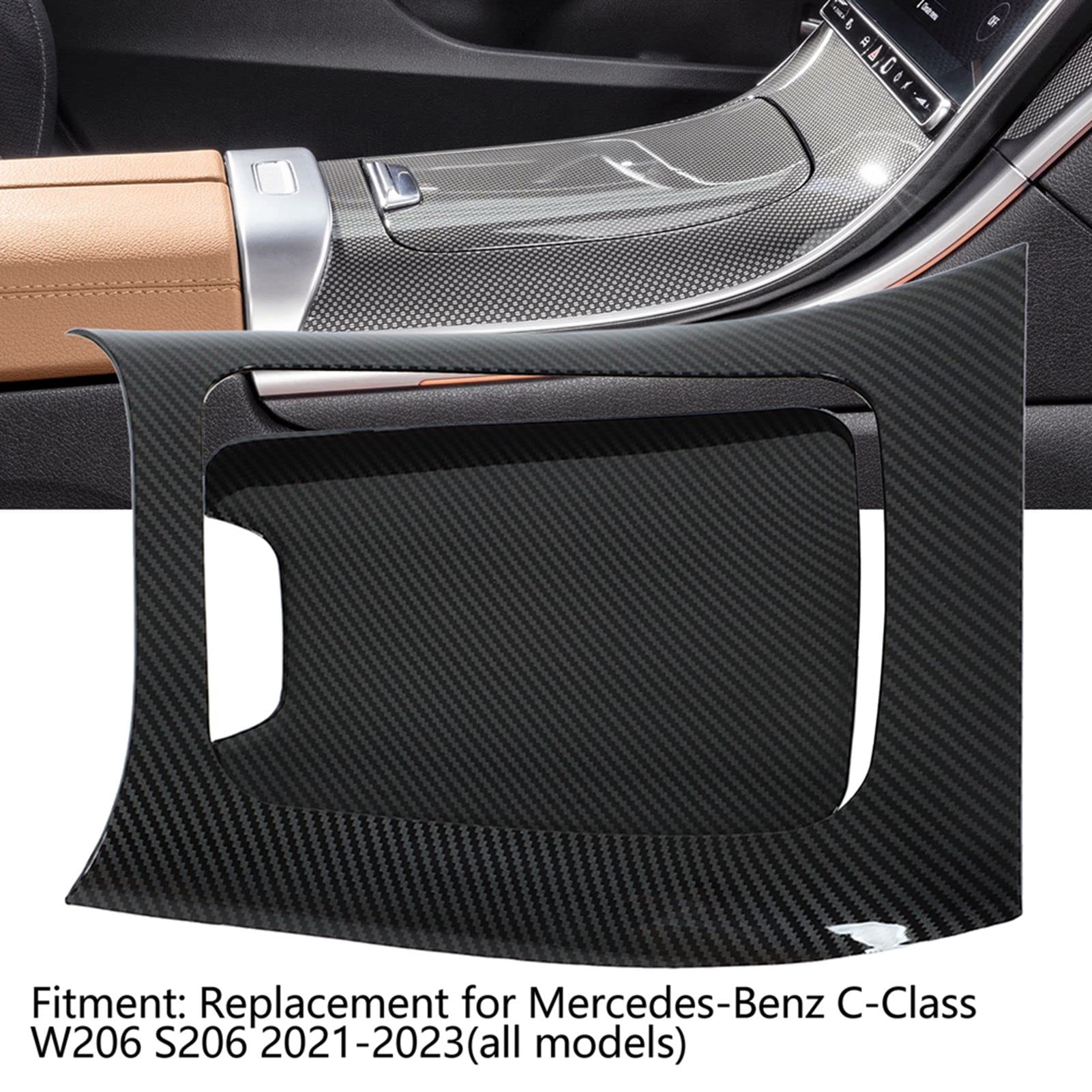Embellecedor del Panel de Control Central Qiilu 2 Uds Panel de Cambio de Marchas de Control Central Estilo Fibra de Carbono Embellecedor LHD Recambio para Mercedes Benz Clase C W206 S206