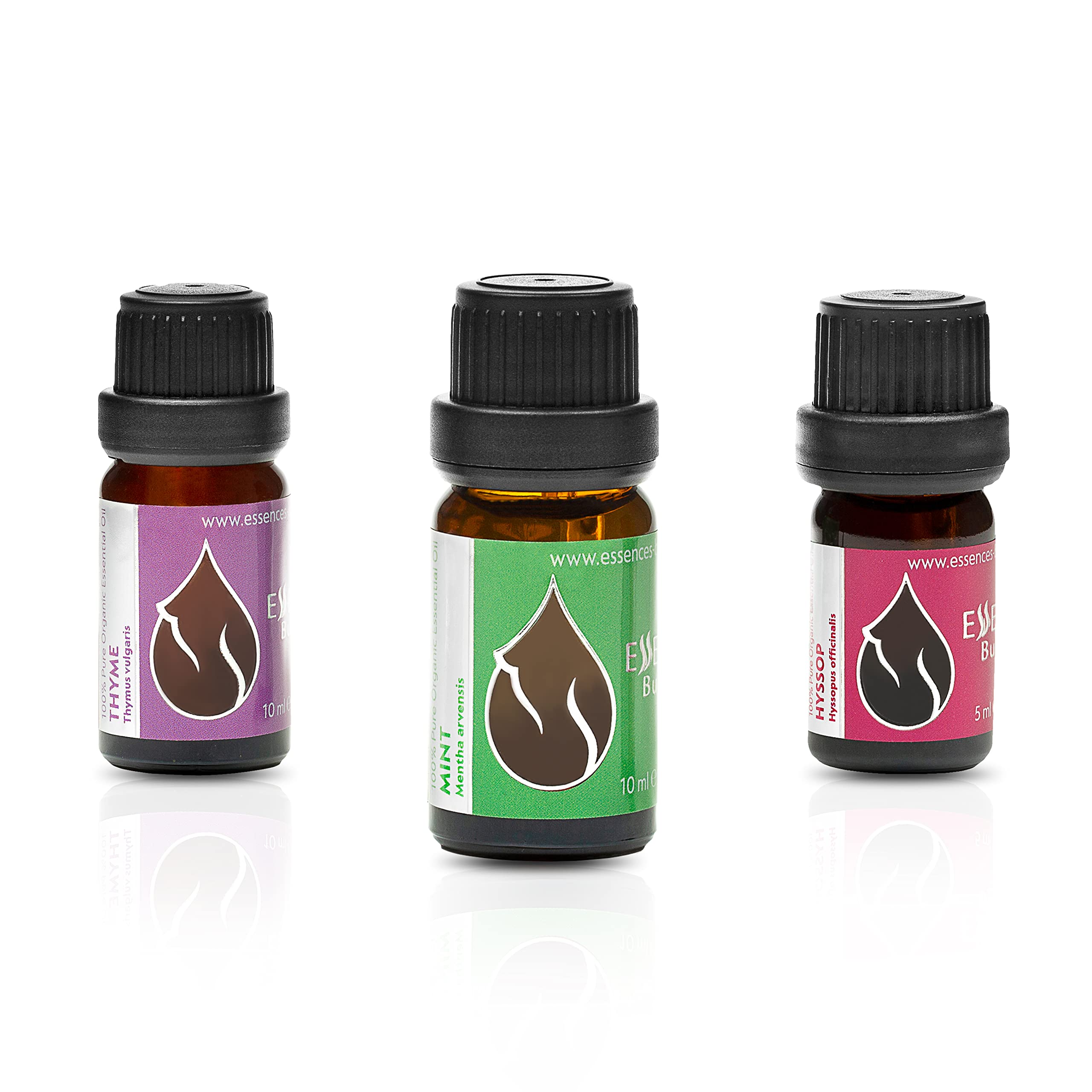 Set Breathe Freely - Organic Essential Oils - Thyme (10ml) + Mint (10ml) + Hyssop (5ml) - 100% Pure and Natural Undiluted Aromatherapy Stress Relief Fresh Herbal Sweet Aromas 3pcs