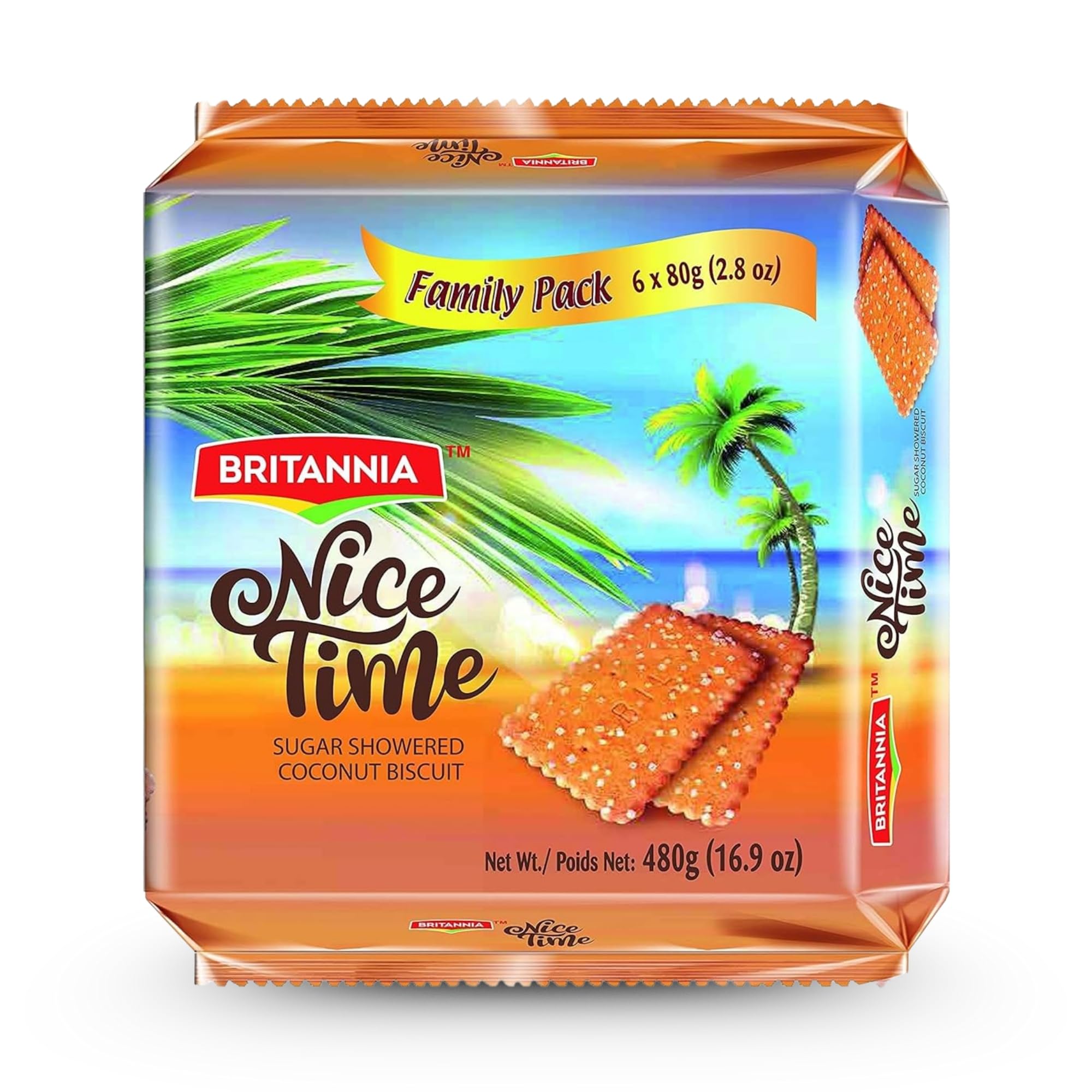Nice Time 16.9oz (480g) - Delicious Coconut Biscuit Crunchy - Kids Favorite Breakfast & Tea Time Snacks (Pack of 6 * 80)