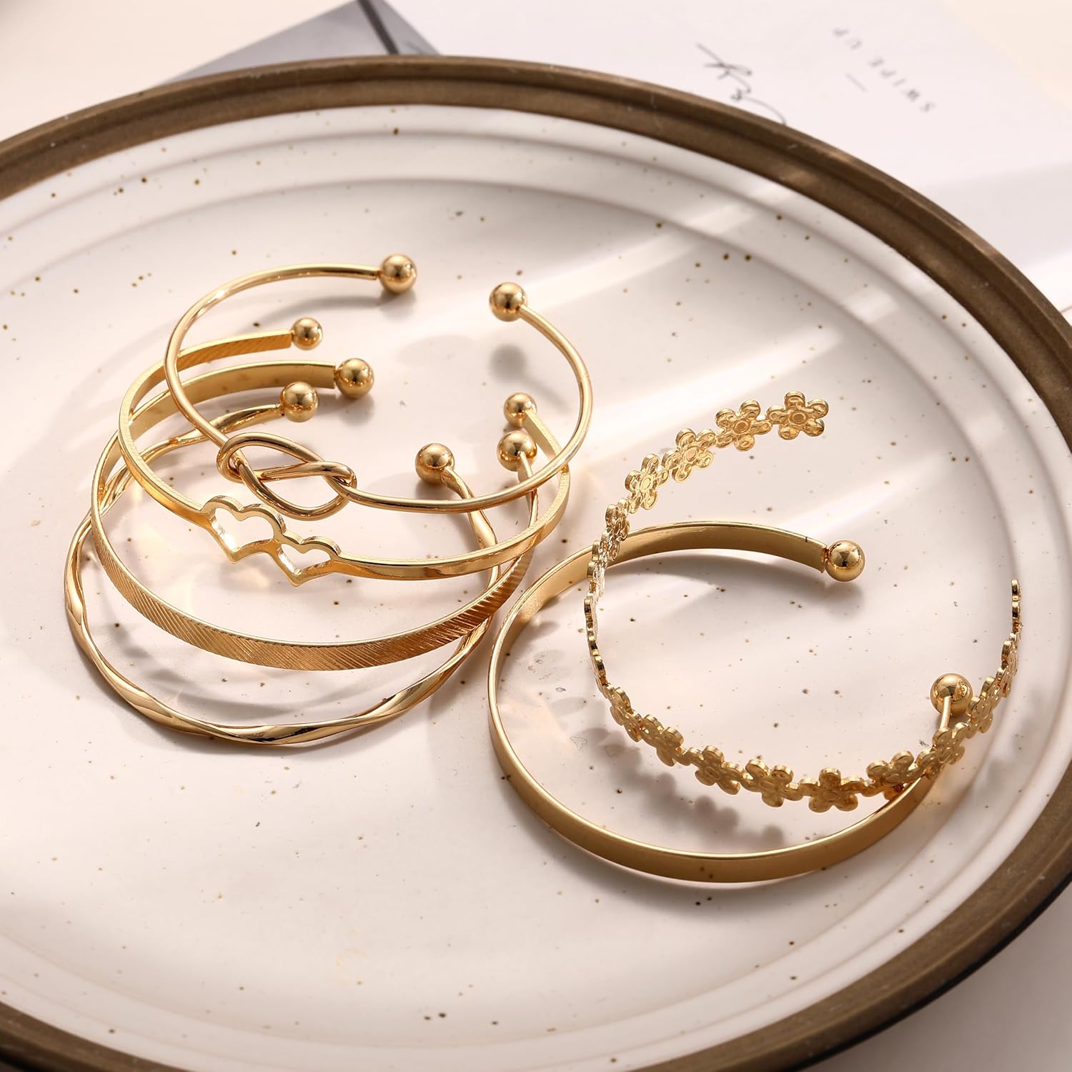 ÌF ME Gold Bangle Bracelets for Women, Indian Bangles Stackable Set, Multi Layer Textured 14K Gold Plated Chunky Bracelets Boho Jewelrys Set - Image 6