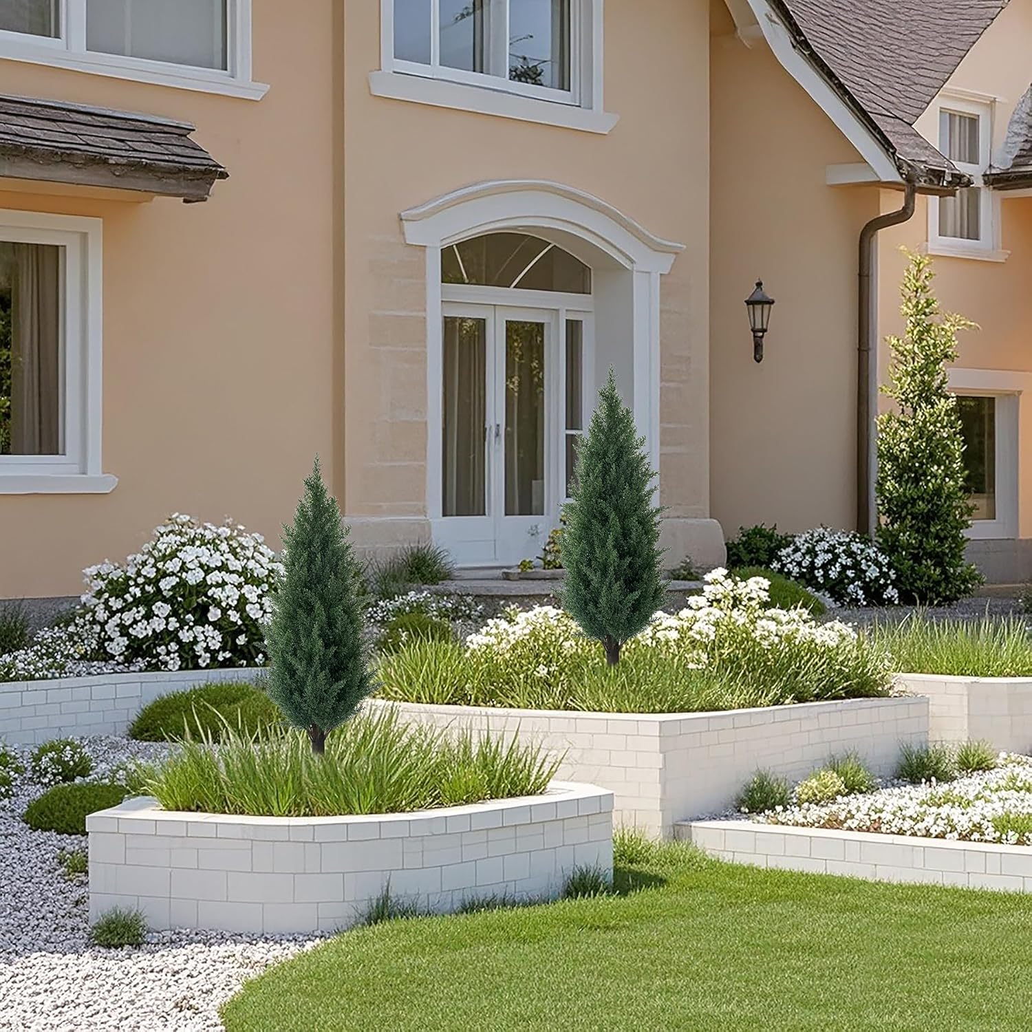 3FT Artificial Cedar Topiary Trees with Ground Spike, UV Resistant Artificial Bushes, Set of 2 Faux Cypress Plants Faux Shrubs for Outdoor Indoor Front Porch Garden - Image 6