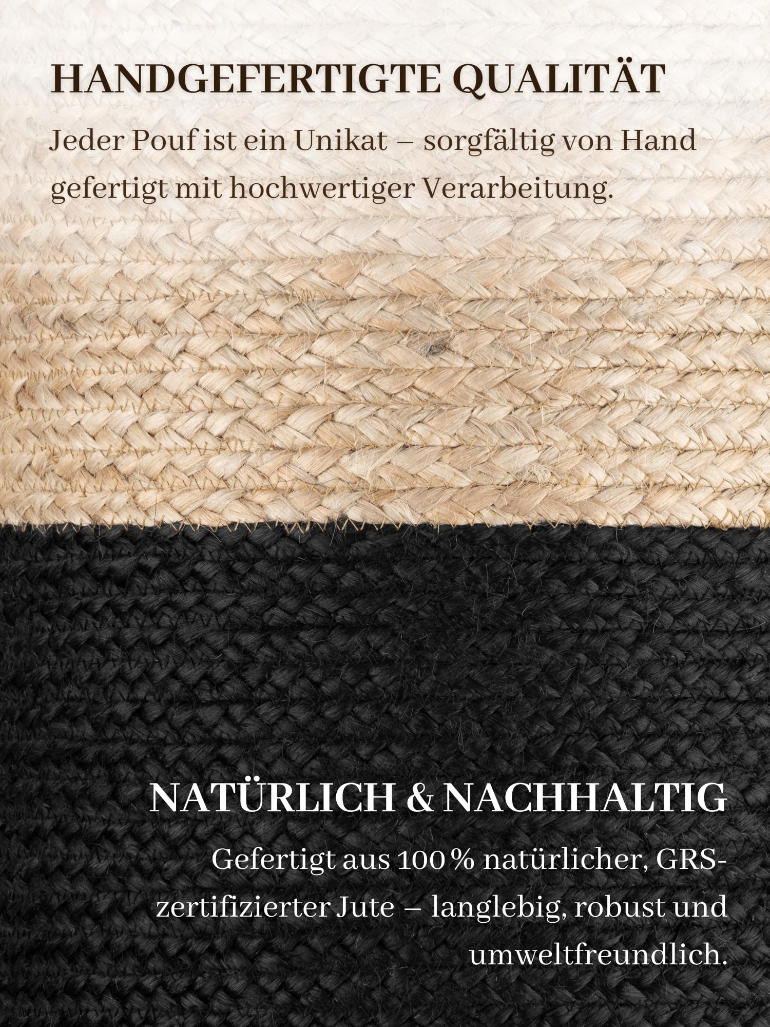 Hanse Home Jutta Pouf in iuta naturale, forma cilindrica in stile bohémien, sgabello, pouf, pouf per soggiorno, sala da pranzo, corridoio - oro naturale, nero, 40 x 40 x 40 cm