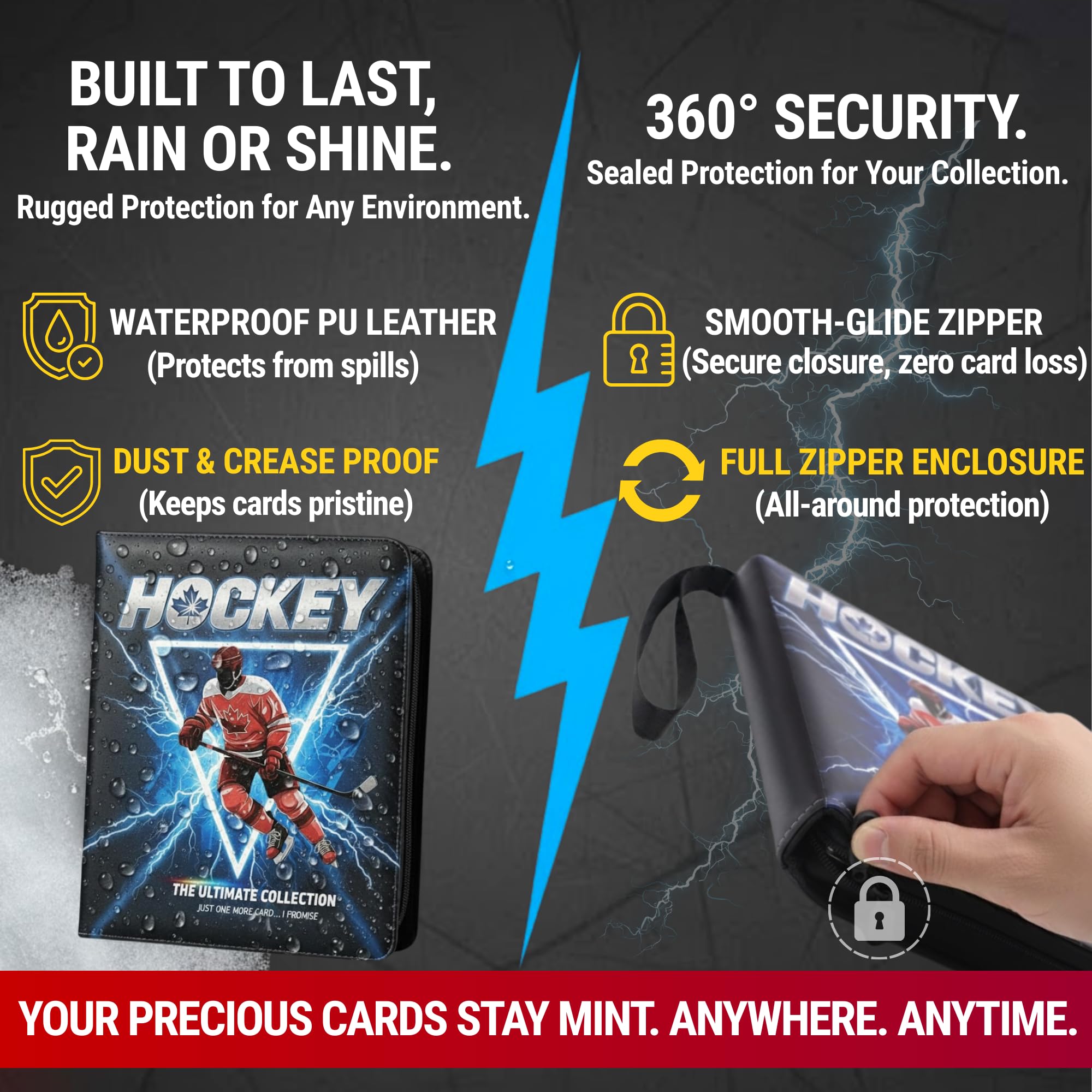 Hockey Card Binder with Sleeves, 900 Pockets Trading Card Binder, 9-Pocket 3-Ring Collector Album with 50 Removable Double-Sided Sleeves, Waterproof Sport Card Folder, Canadian Style Gift for Boys - 4