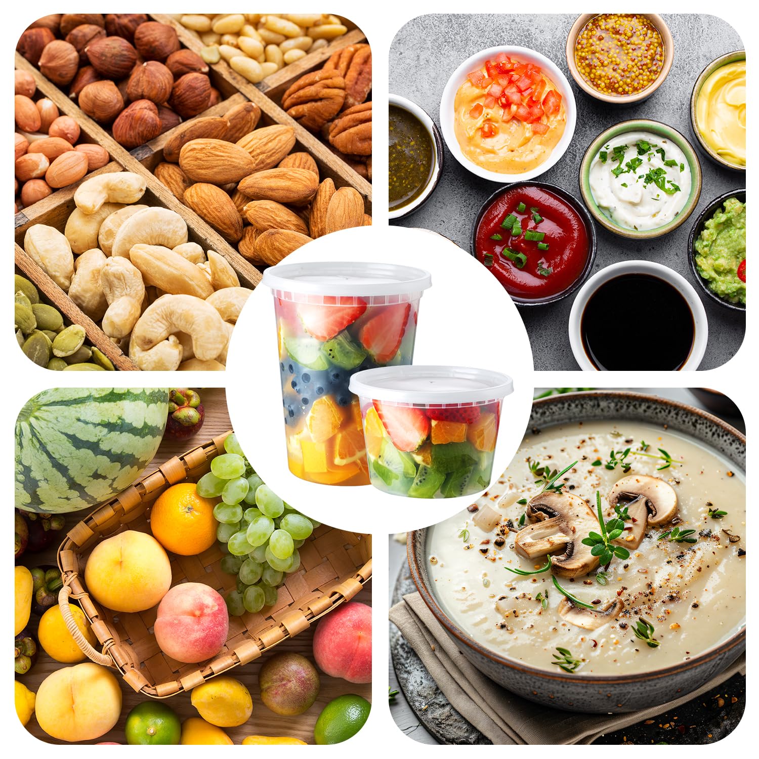 Eupako Pojemniki Deli z pokrywkami, 50 sztuk, 32 oz Combo, pojemniki do przygotowywania posiłków, bezpieczne w kuchence mikrofalowej i zamrażarce, z tworzywa sztucznego, bez szczelności, do pudełek na