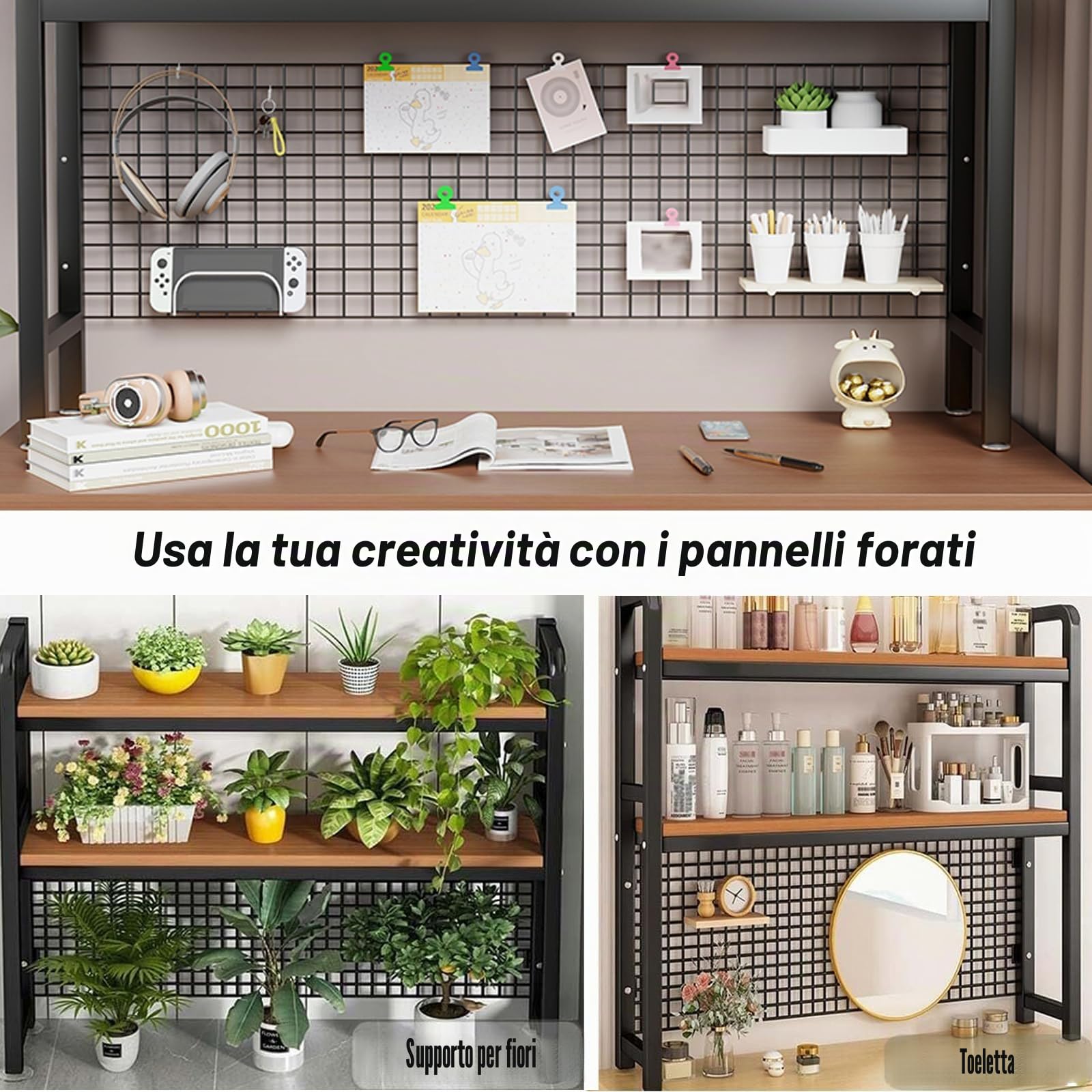 Libreria da scrivania a 3 ripiani, libreria multiuso in metallo da appoggio, scaffale da scrivania, scaffale per organizzare gli oggetti da ufficio, mensole da scrivania (A, 115cm)