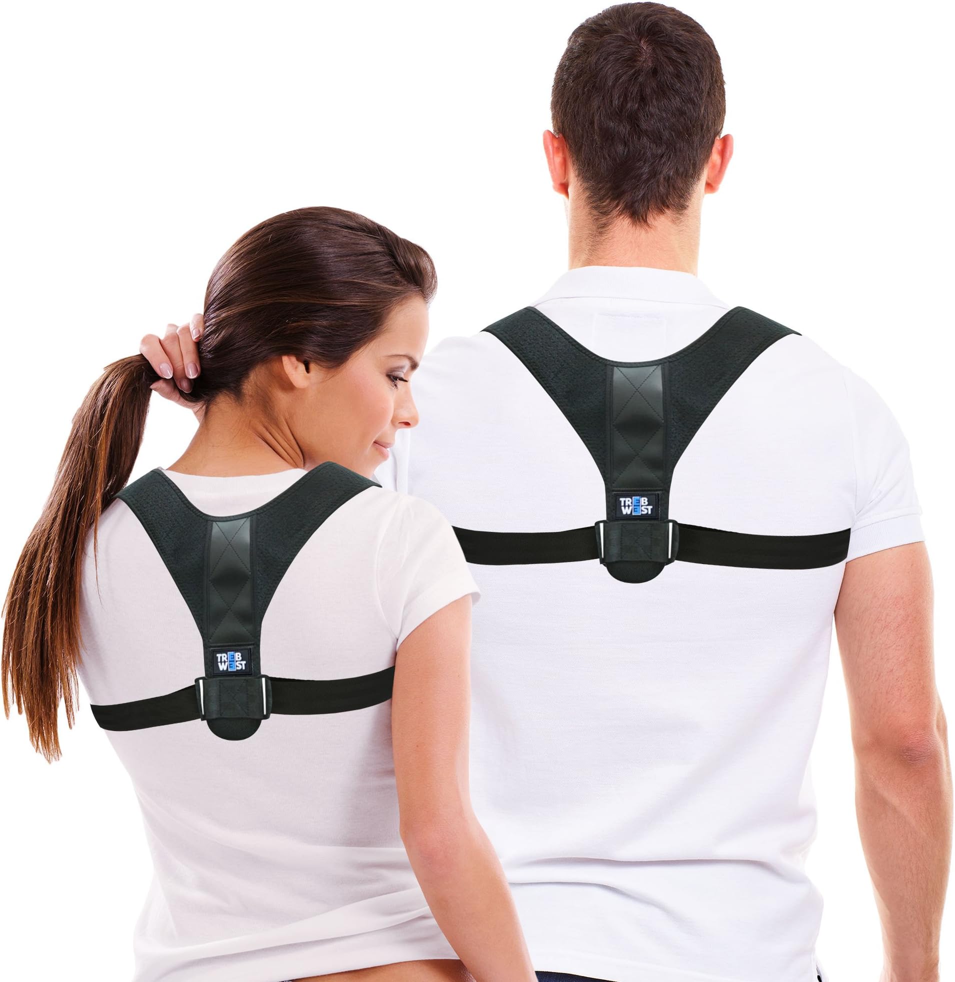 TrebWest Posture Corrector - Adjustable Comfortable Back Support Brace for Men & Women with Improved Shoulder Strap - Corrective Therapy for Perfect Upright Posture