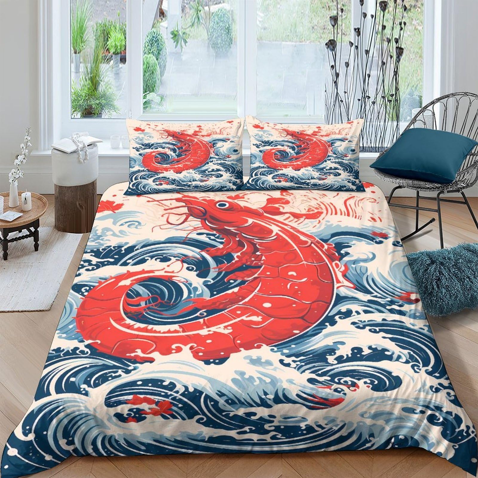 Ctjqhvkz Style-1 3D Printed Red Dragon Wave Fitted Sheet Microfiber Anti-Slip Mattress Cover For Bedroom Dorm Easy Care Decor Single（135X200cm）