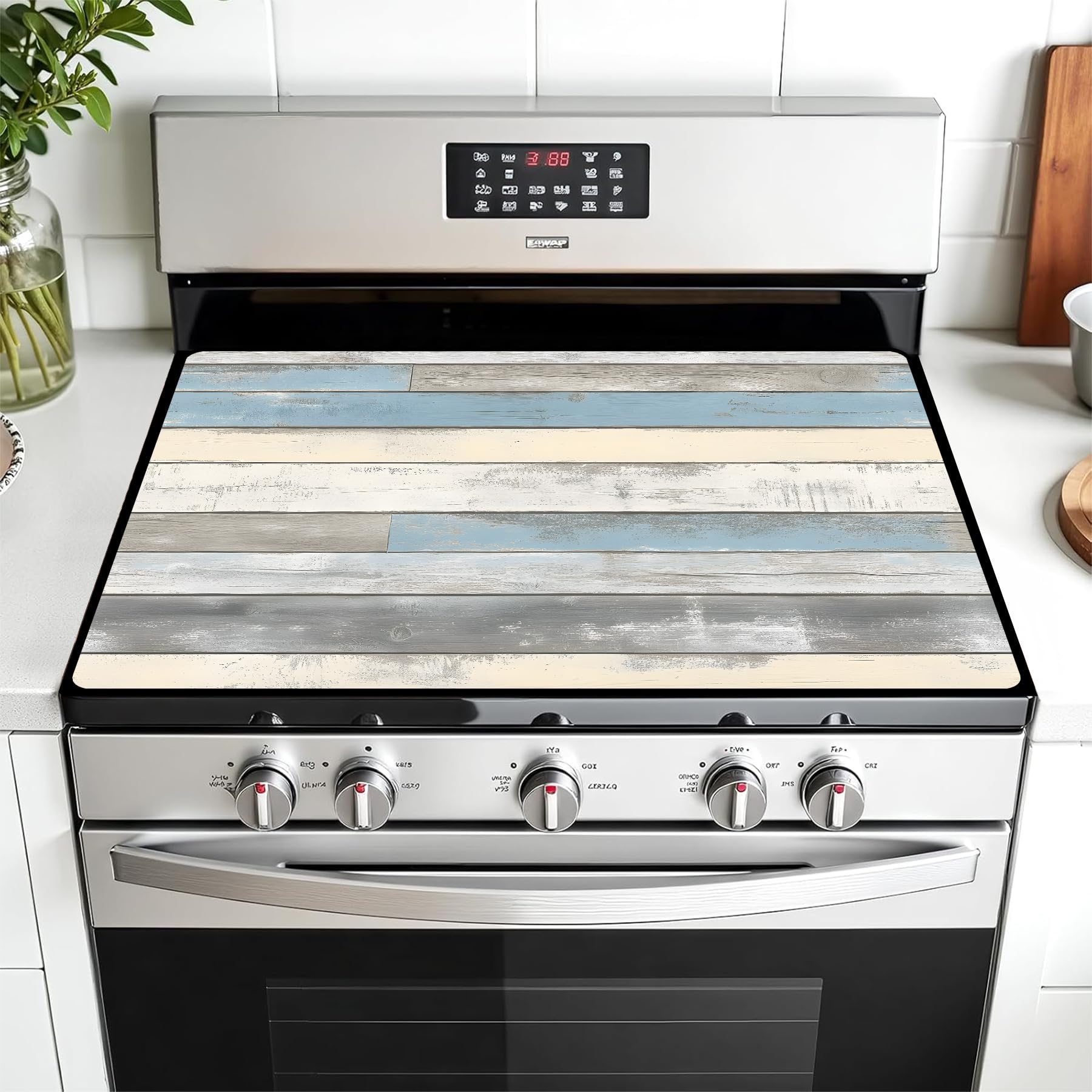 Multi-Design Stove Top Cover for Glass/Electric Stoves - 3-in-1 Heat-Resistant Protector Mat, Non-Slip Drying Rack 28"x20" (Wood Grain, 28" L x 20" W)