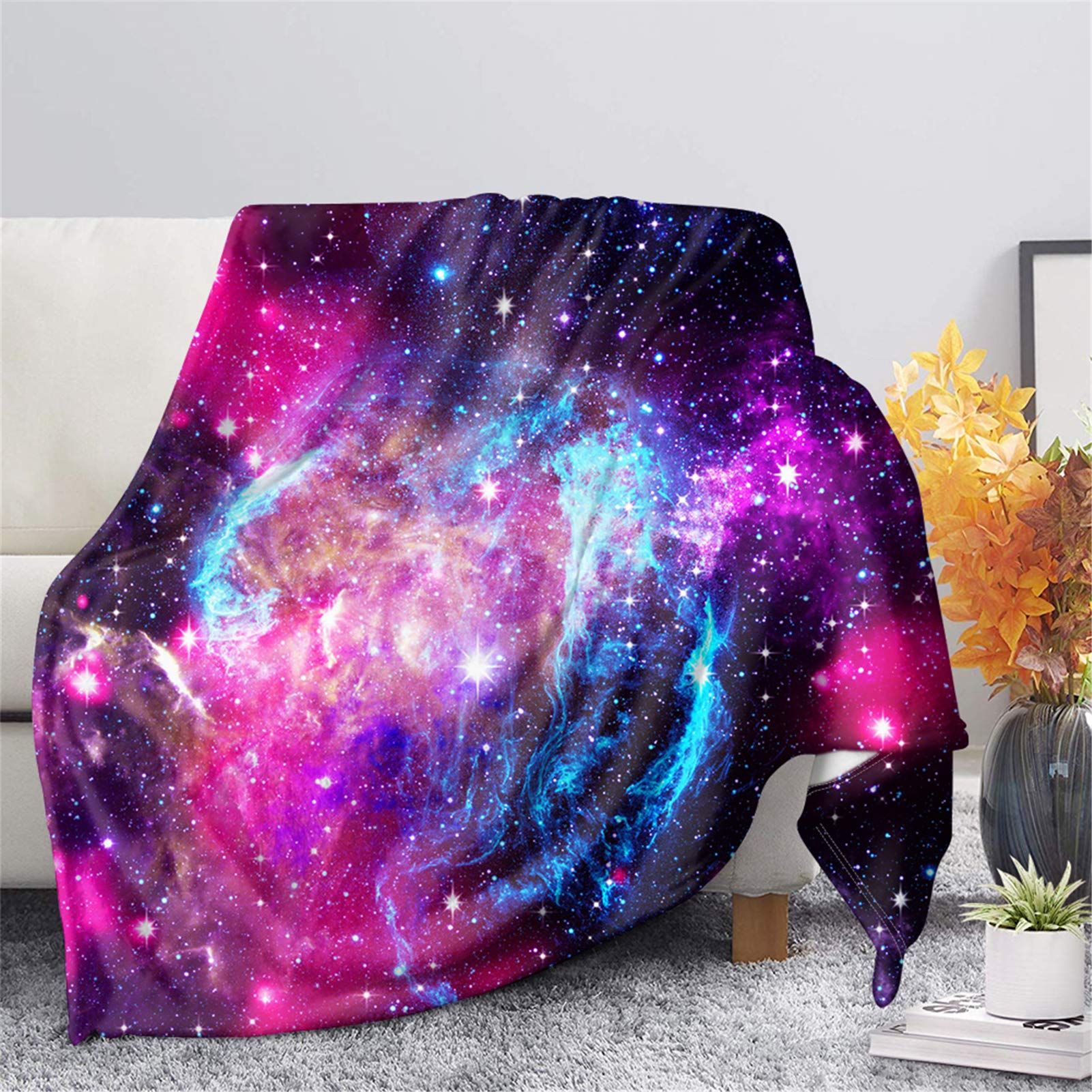 HUGS IDEA Sherpa Fleece Blanket, Galaxy Purple Nebula Flannel Soft Oversized Adults Throw Lightweight Cozy Plush Microfiber Bedspreads - L — image 1