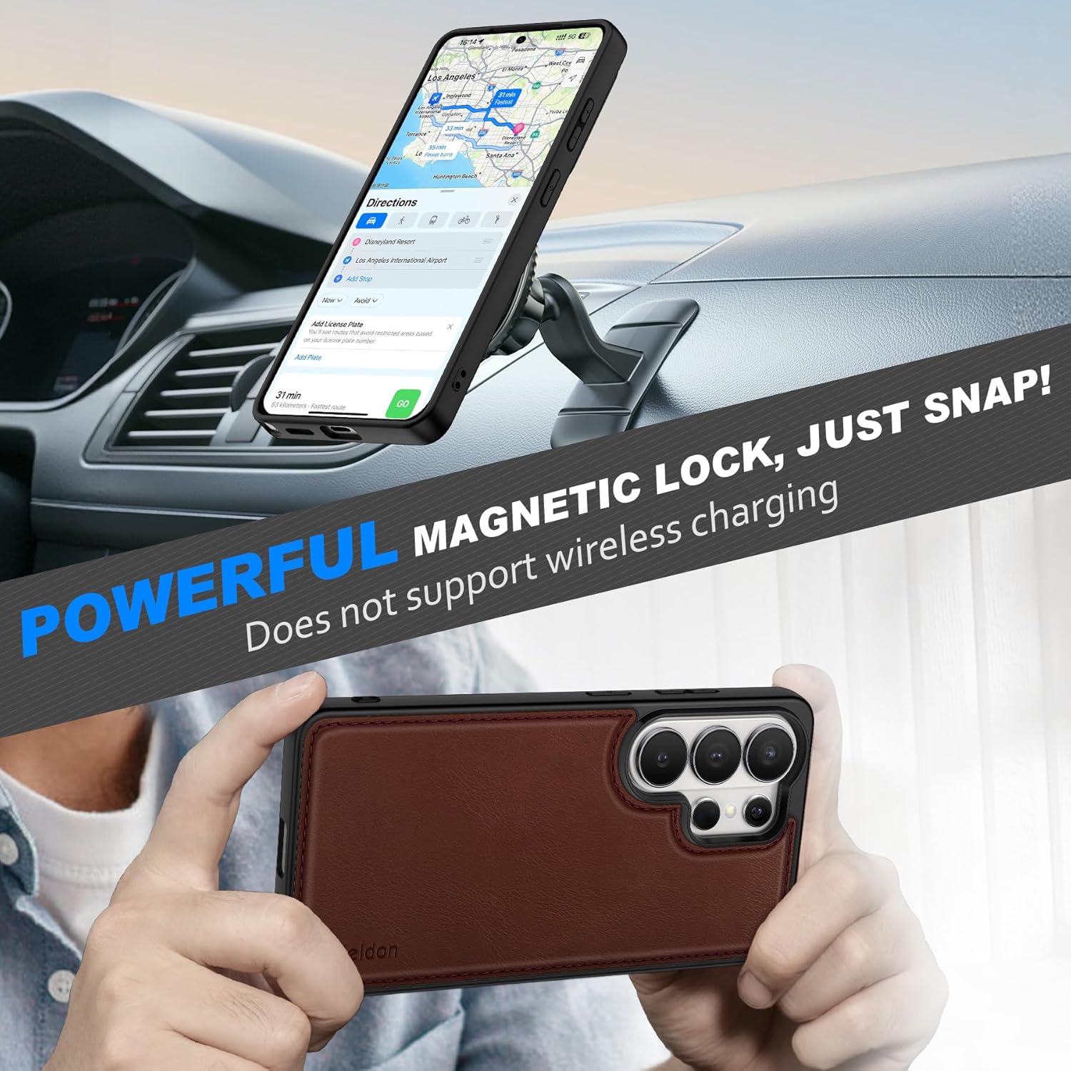 SHIELDON Wallet Case for Galaxy S26 Ultra 6.9" 2026, Genuine Leather, Removable Flip Magnetic Cover, RFID Blocking Card Holder, Kickstand, Full Protection, Not Support Wireless Charging - Retro Coffee