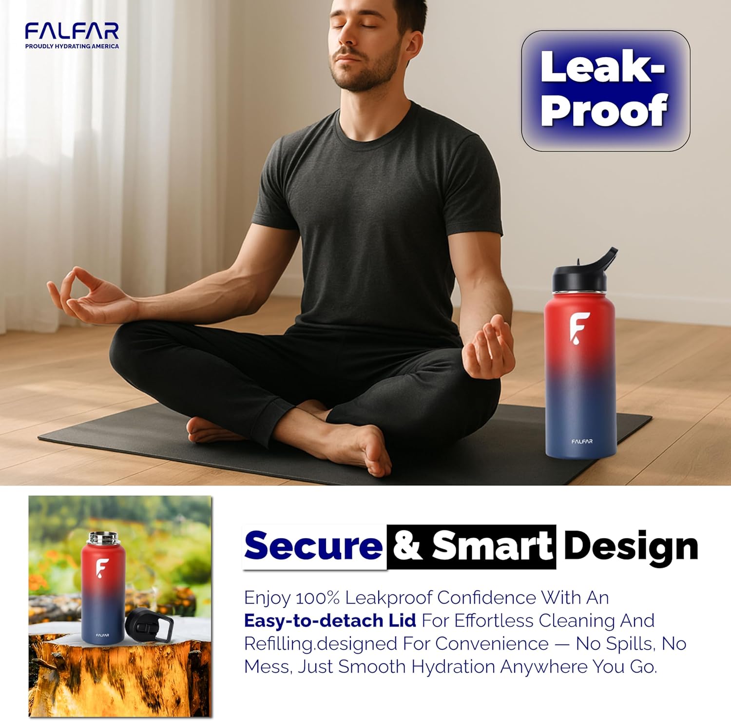 Red-Blue Gradient – Energy Edition FALFAR HydraBottle 32oz Gradient Insulated Water Bottle – Stainless Steel Double Wall Flask, Hot & Cold Bottle for Gym, Travel & Outdoor Use, Leakproof & BPA-Free