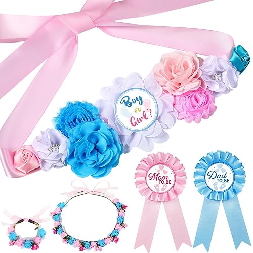 Miniatura 1 de Riceshoot Conjunto de fajín y ramillete de flores de maternidad para niño o niña, decoraciones de revelación de género, para mamá, para ser papá,