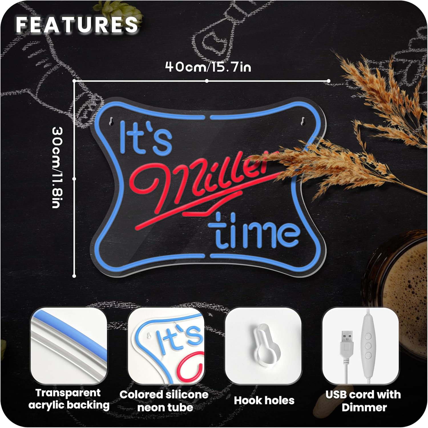 Bar Neon Signs for Wall Decor Dimmable Beer Led Neon Light Signs for Man Cave Home Party Pub Shop Beer Club Bedroom Neon Bar Sign Wall Art Decor - Image 2